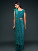 Teal Blue Pure Georgette Saree